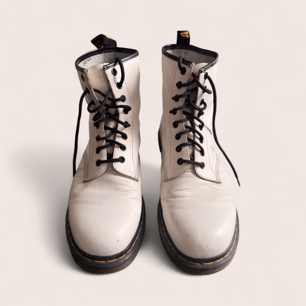Dr. Martens White Leather Lace-Up Boots
